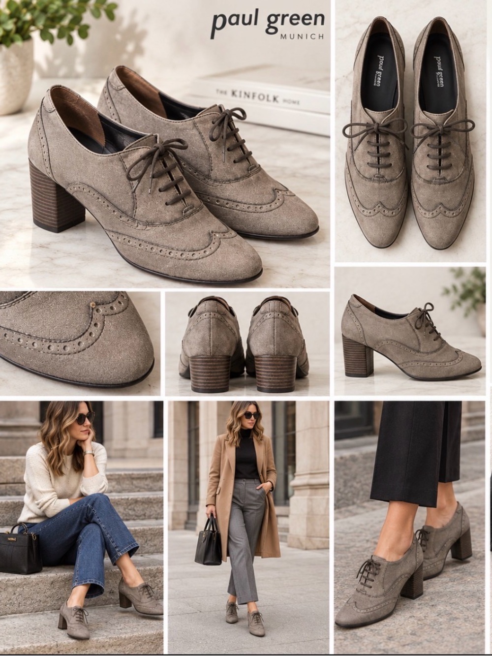 Paul Green Kelsey Nubuck Oxford Heel – Women’s Lace-Up Pumps – Taupe
